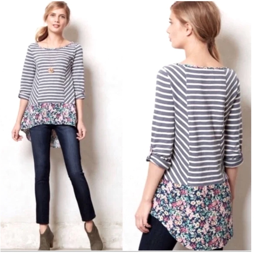 POSTAL STAMP ANTHROPOLOGIE MULTIMEDIA TUNIC SMALL